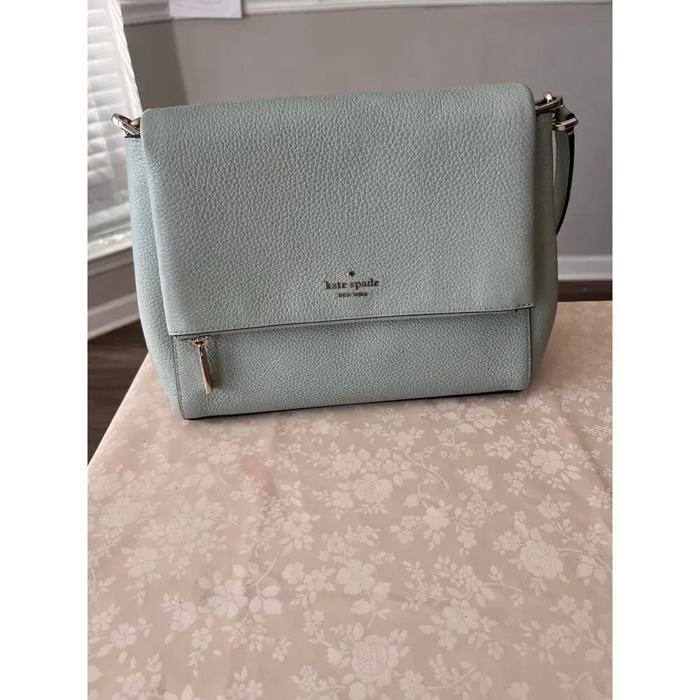 Kate Spade Leila Medium Flap Shoulder Bag and Lena Medium Bifold Wallet in Sage
